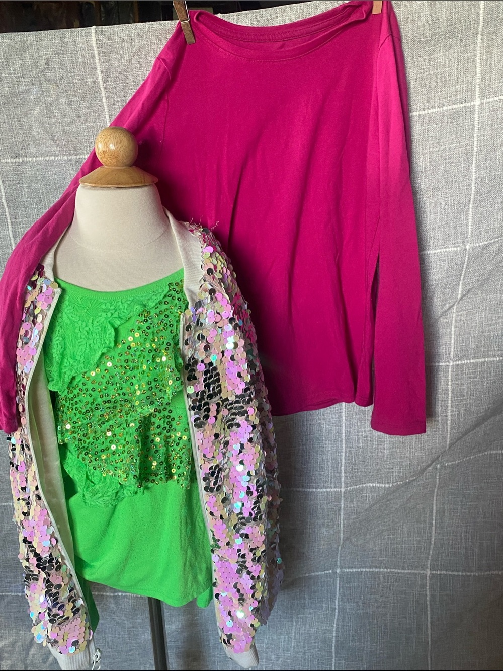 Bundle Iridescent Sequin Bomber Jacket with shirts
